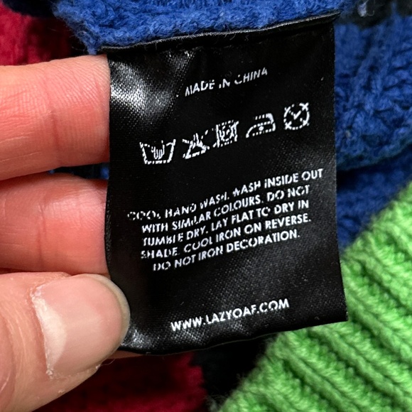 Lazy Oaf Bright Striped Turtleneck Rainbow Cropped Cotton Sweater Womens Small - Picture 6 of 7